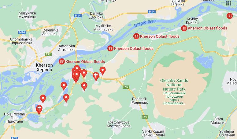 Интерактивная карта зоны бедствия, составленная волонтерами