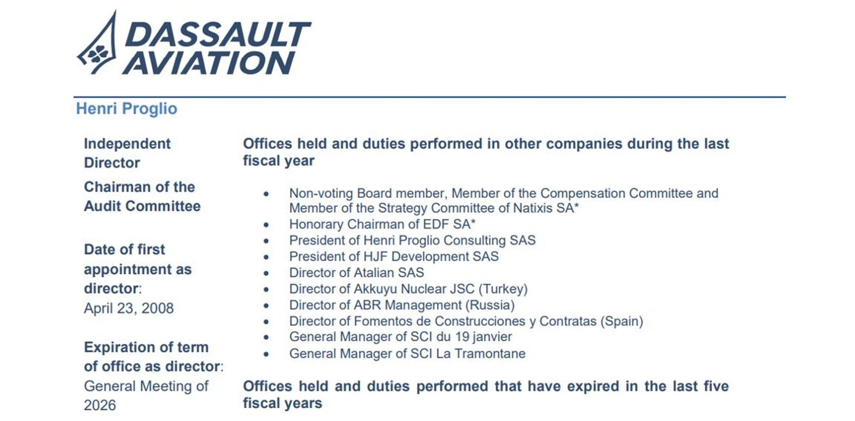 Screenshot from Dassault Aviation’s reporting