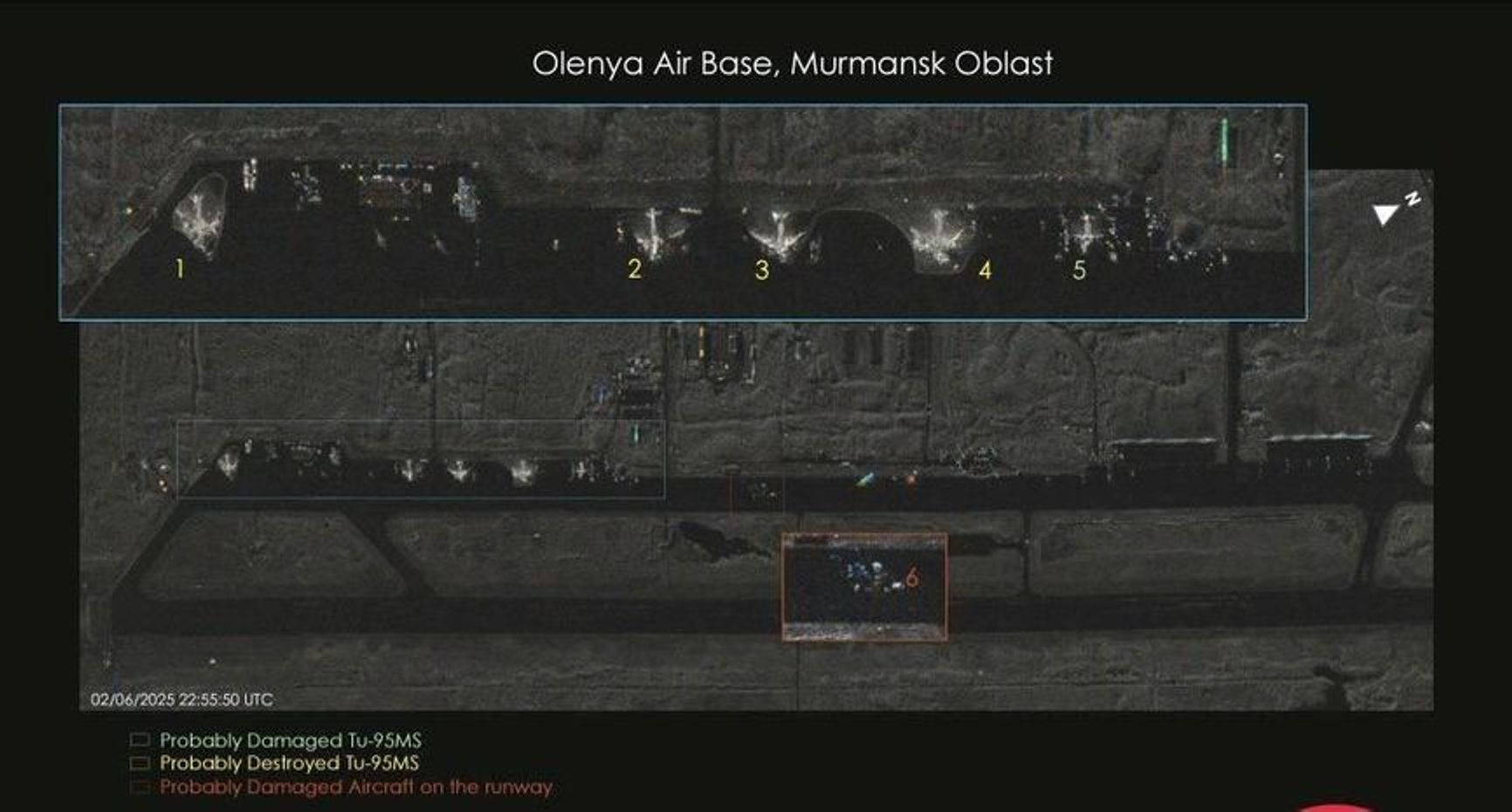 Destroyed or critically damaged Tu-95s captured on a SAR satellite image