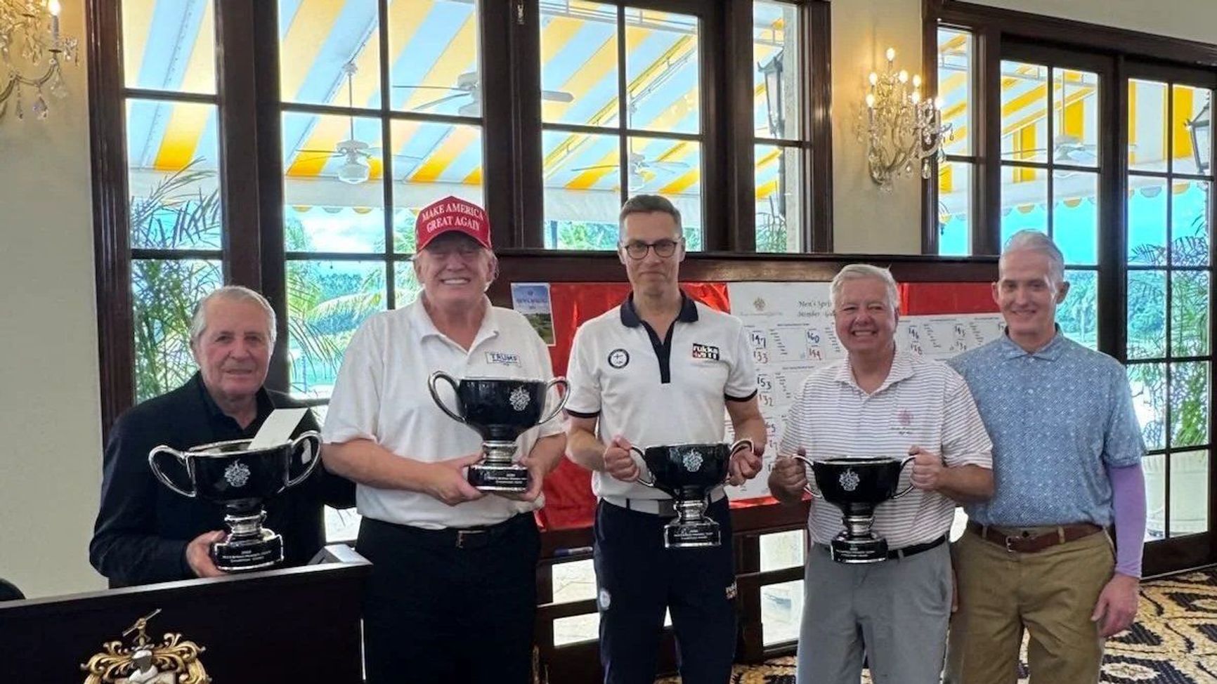 Donald Trump and Finnish President Alexander Stubb after a golf tournament at the U.S. president’s Mar-a-Lago resort in Florida in March 2025.