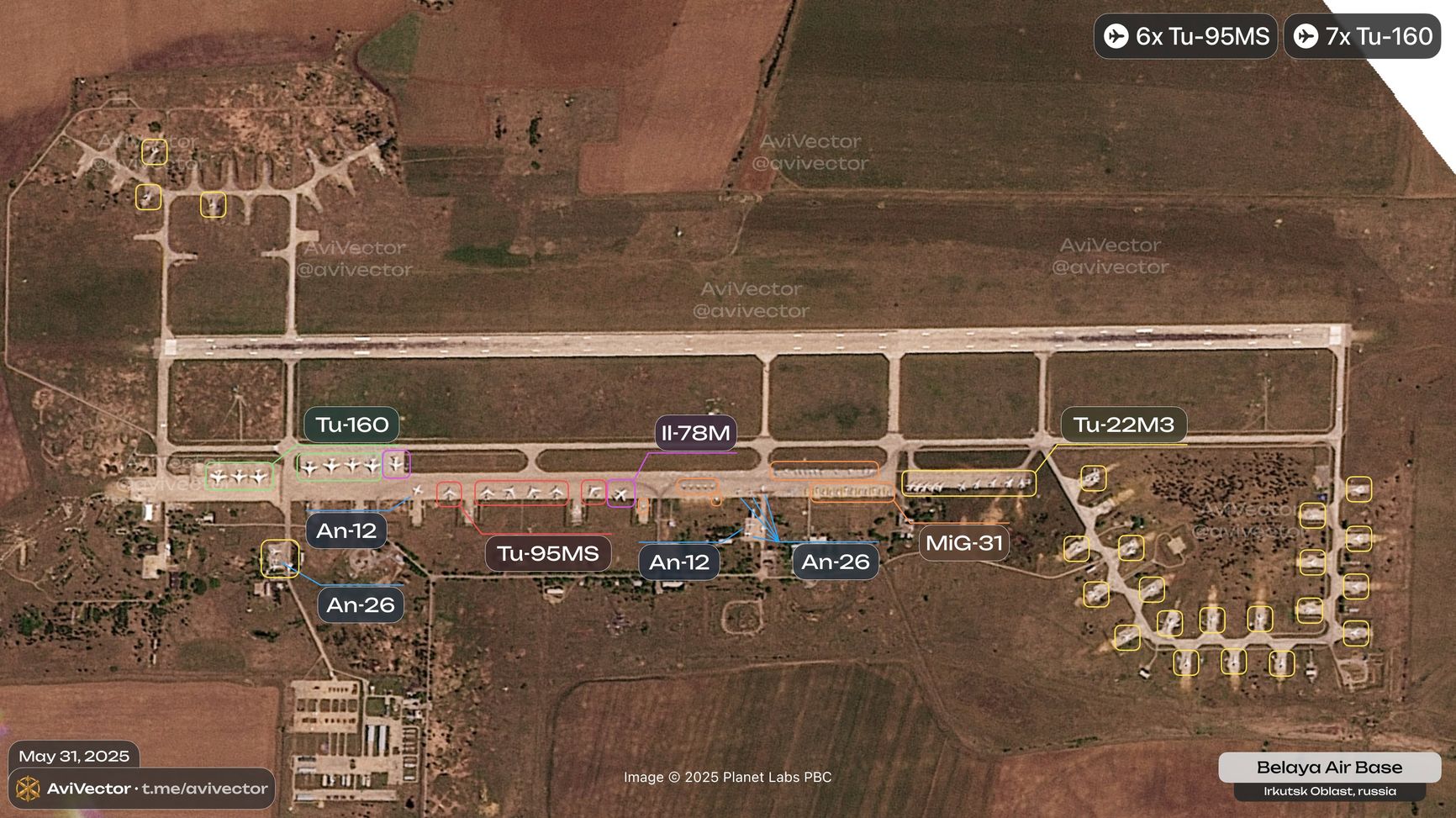 Расположение самолетов на авиабазе «Белая» на момент 31 мая