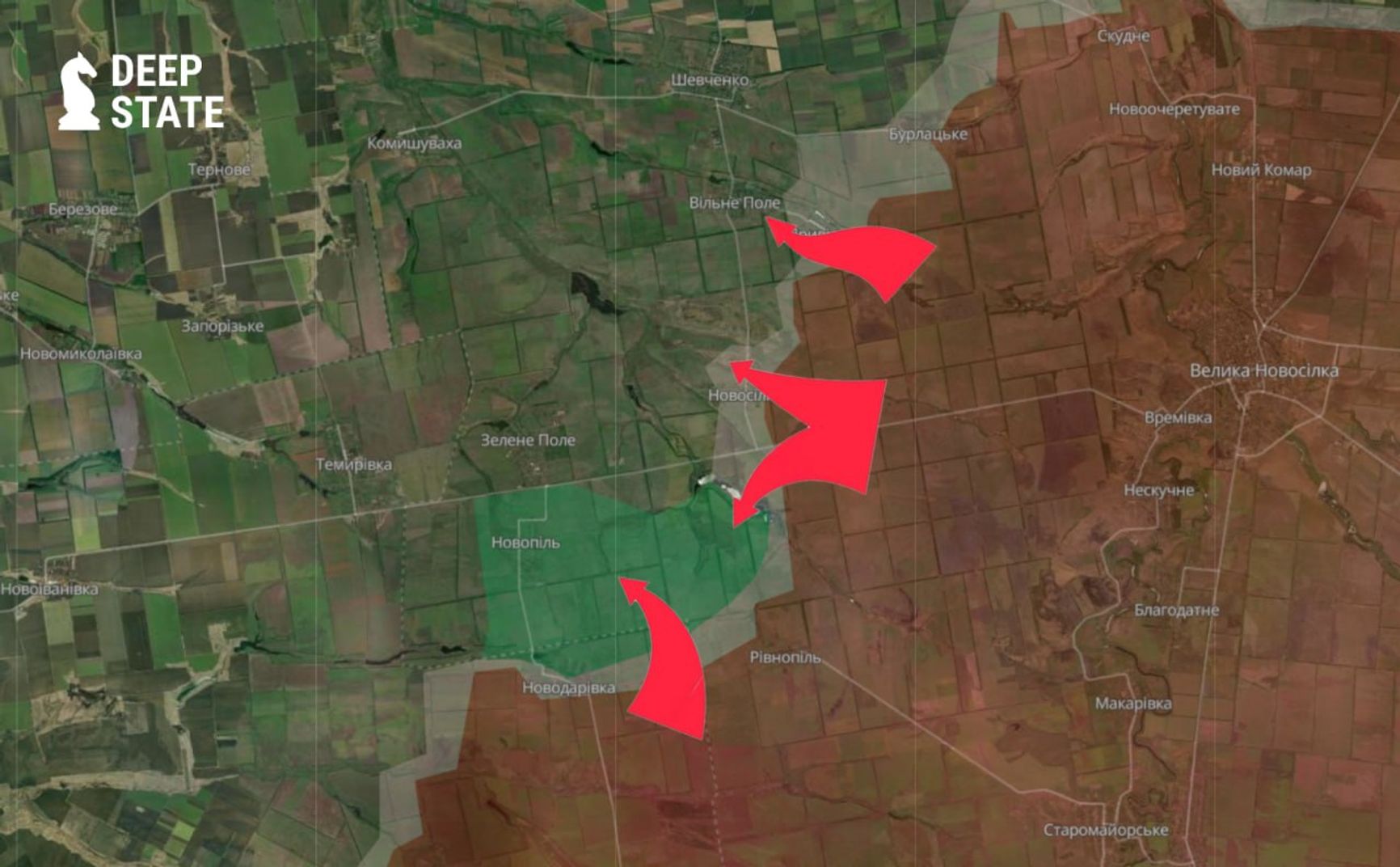 Ситуация на западном фланге южно-донецкого направления по версии DeepState