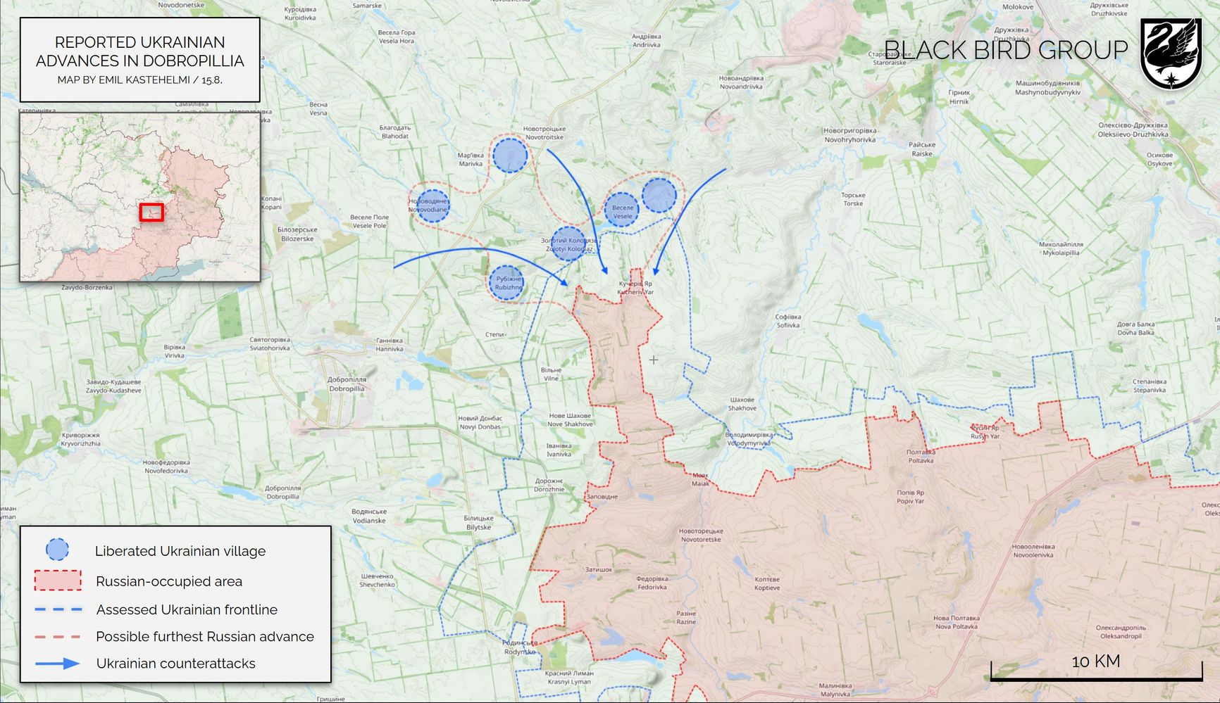 Ситуация в зоне российского «прорыва» в сторону Доброполья на покровском направлении по версии Black Bird Group