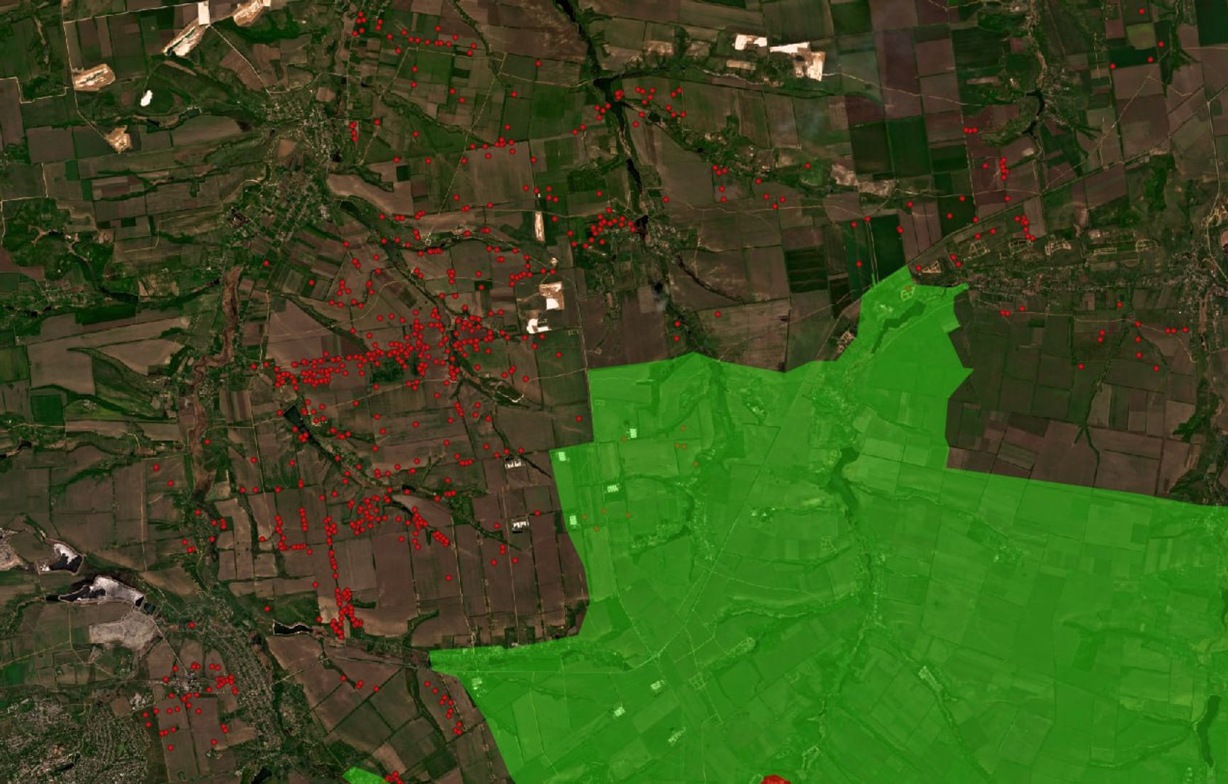 Геолоцированные места «прилетов» российских ФАБ с УМПК на участке украинской обороны между Покровском и Константиновкой