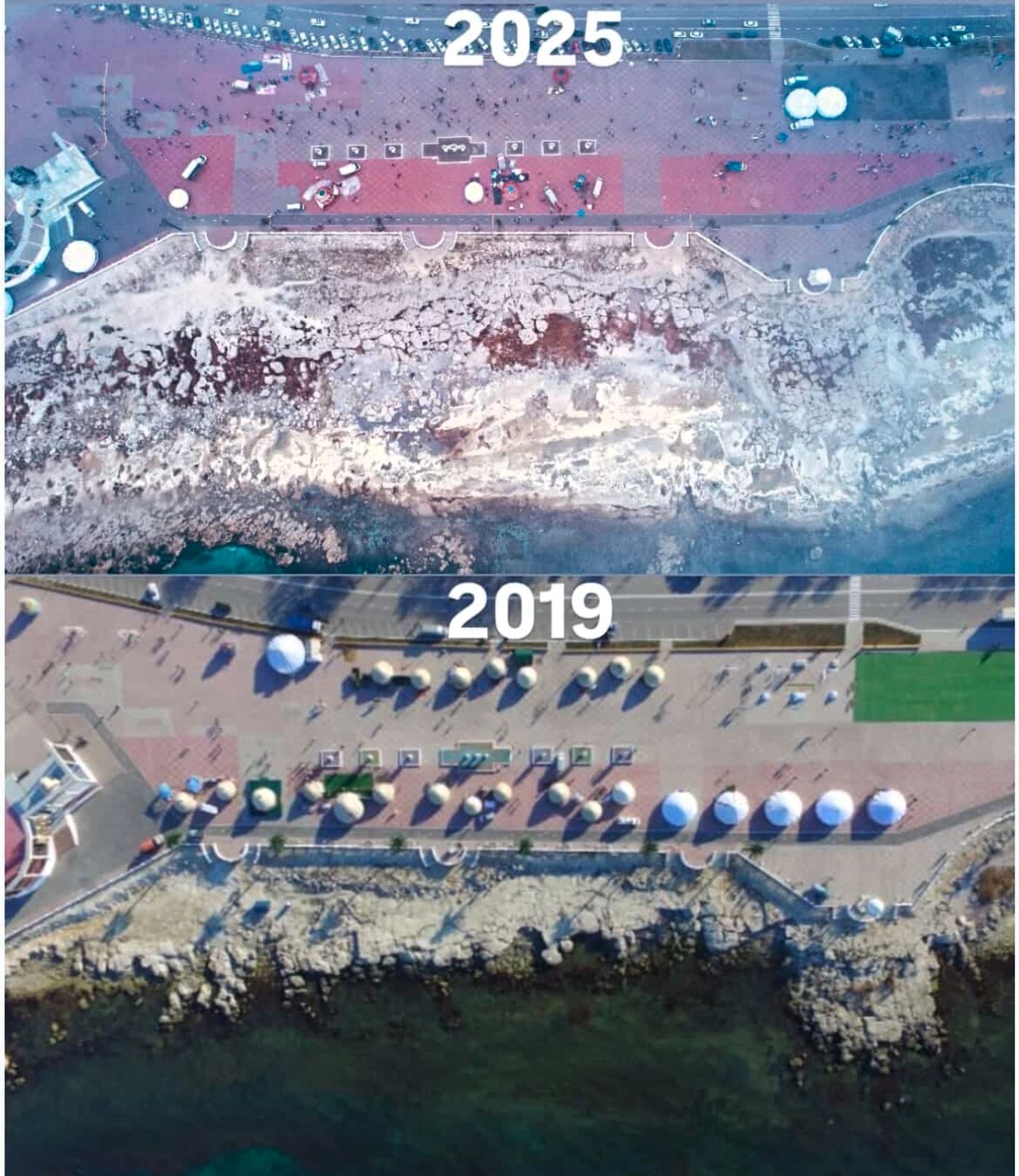 Фото Александра, которым он поделился с The Insider. На снимке видно, как далеко отступила вода от набережной города Актау в 2025 году